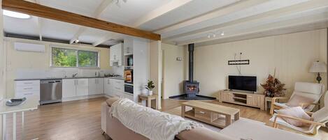 TV, caminetto, studio