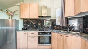 Fridge, oven, stovetop, coffee/tea maker
