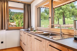 Fridge, oven, stovetop, dishwasher - Apartment 'Feicht' with Mountain View, Private Terrace and Wi-Fi (Jenesien)