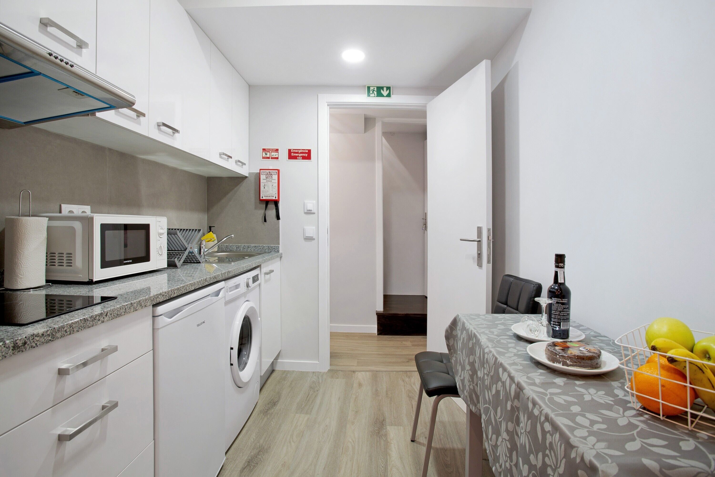 Fridge, microwave, stovetop, electric kettle