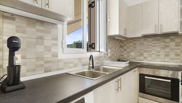 Fridge, oven, stovetop, electric kettle