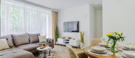 Comfort Apartment, City View | Living area | 5-inch flat-screen TV with cable channels