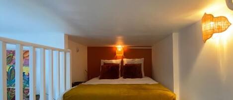 1 bedroom, desk, iron/ironing board, bed sheets