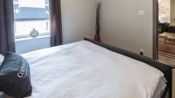 1 bedroom, desk, iron/ironing board, travel cot