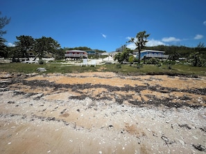 On the beach, sun-loungers, beach towels, snorkelling
