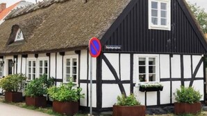 A traditional half-timbered house with a thatched roof, a no parking sign, and potted plants in front. - Beautiful 1700 century house in the heart of Viken. Pets Allowed! (Skåne län)