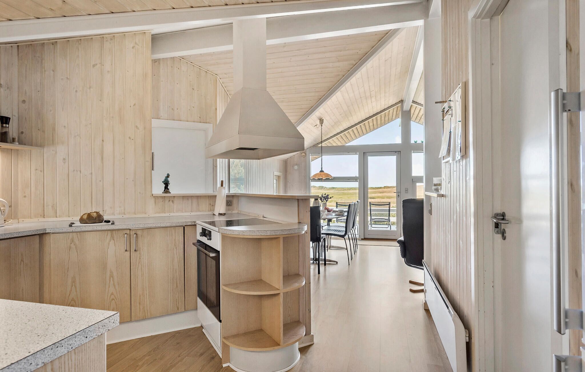 Fridge, stovetop, dishwasher, coffee/tea maker