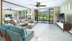 Una Smart TV, un reproductor de DVD, libros