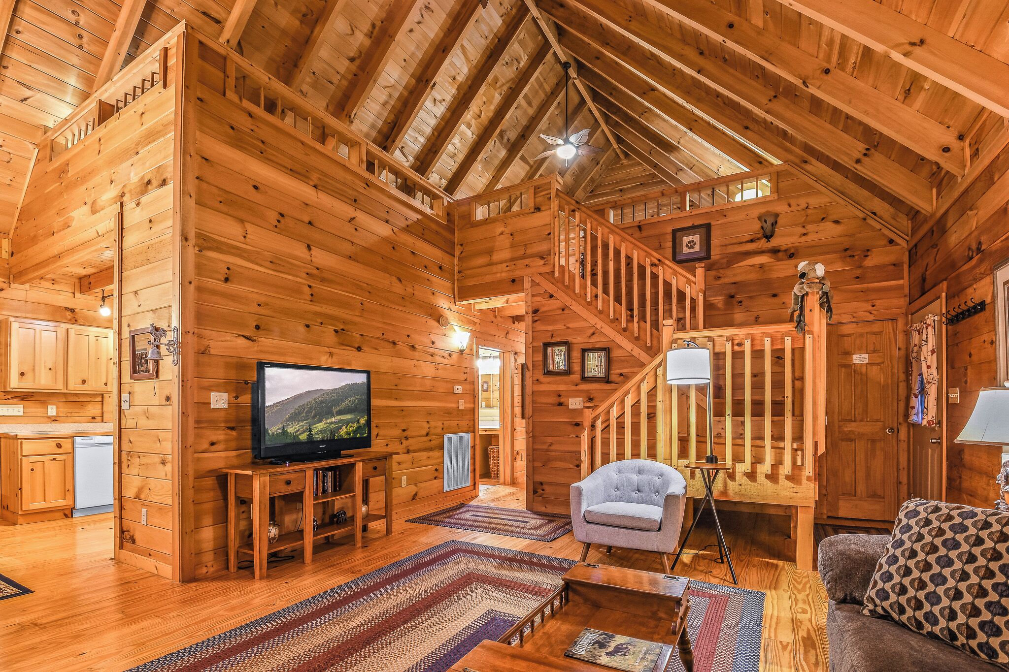 Smart TV, fireplace, video games, DVD player