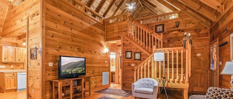 Smart TV, fireplace, video games, DVD player