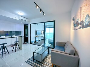 Comfort Studio, 1 Queen Bed, Non Smoking, Balcony | Living area | 55-inch Smart TV with cable channels, Netflix, streaming services - Almas Suites Puteri Harbour by Stayrene (Iskandar Puteri)