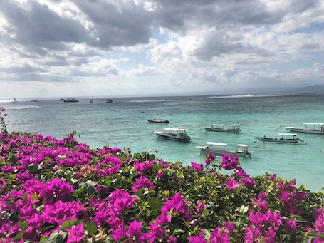 Beach nearby, white sand, 3 beach bars
