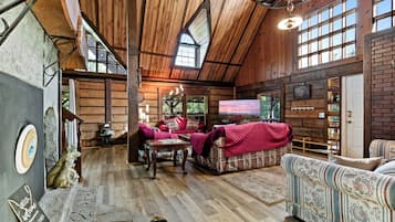 Signature Cabin, Multiple Beds, Non Smoking, Mountain View | Living room | 75-inch flat-screen TV with digital channels, foosball