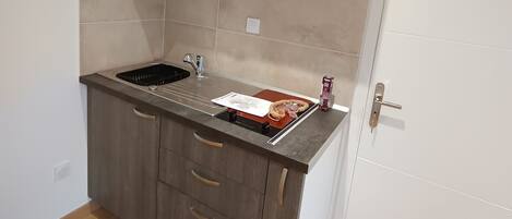 Fridge, microwave, oven, electric kettle