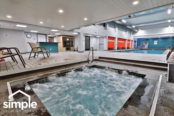 Indoor pool, a heated pool - Mountain Views at Mt Green: 2 BR/2BA, Shuttle, Discounted Ski Rentals, Pool, Hot Tub and More! (Killington)