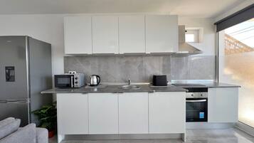 Basic Apartment | Private kitchen | Fridge, microwave, oven, stovetop