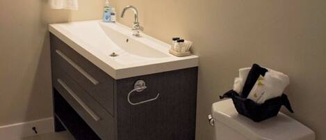 A bathroom with a sink, mirror, and toilet.