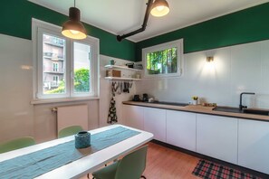 Apartment | Private kitchen | Full-sized fridge, microwave, oven, stovetop