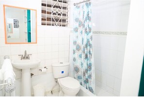 Dusche, Haartrockner, Handtücher, Seife