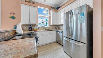 House, Multiple Beds (Blue Turtle Beach House) | Private kitchen | Oven, cookware/dishes/utensils