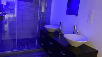 Shower, towels, toilet paper