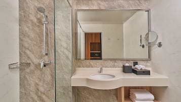 Shower, free toiletries, hair dryer, slippers