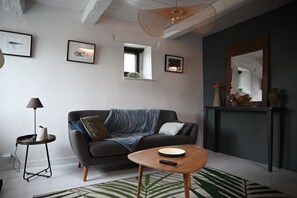 Télévision, cheminée, livres, chaîne hi-fi