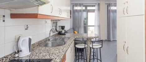 Fridge, microwave, coffee/tea maker, electric kettle