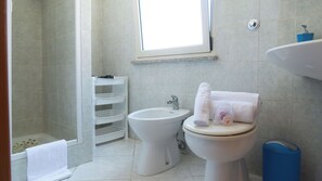 Dusche, Haartrockner, Bidet, Handtücher