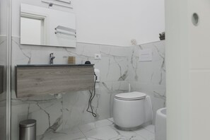 Regadera, secadora de cabello, toallas, jabón 