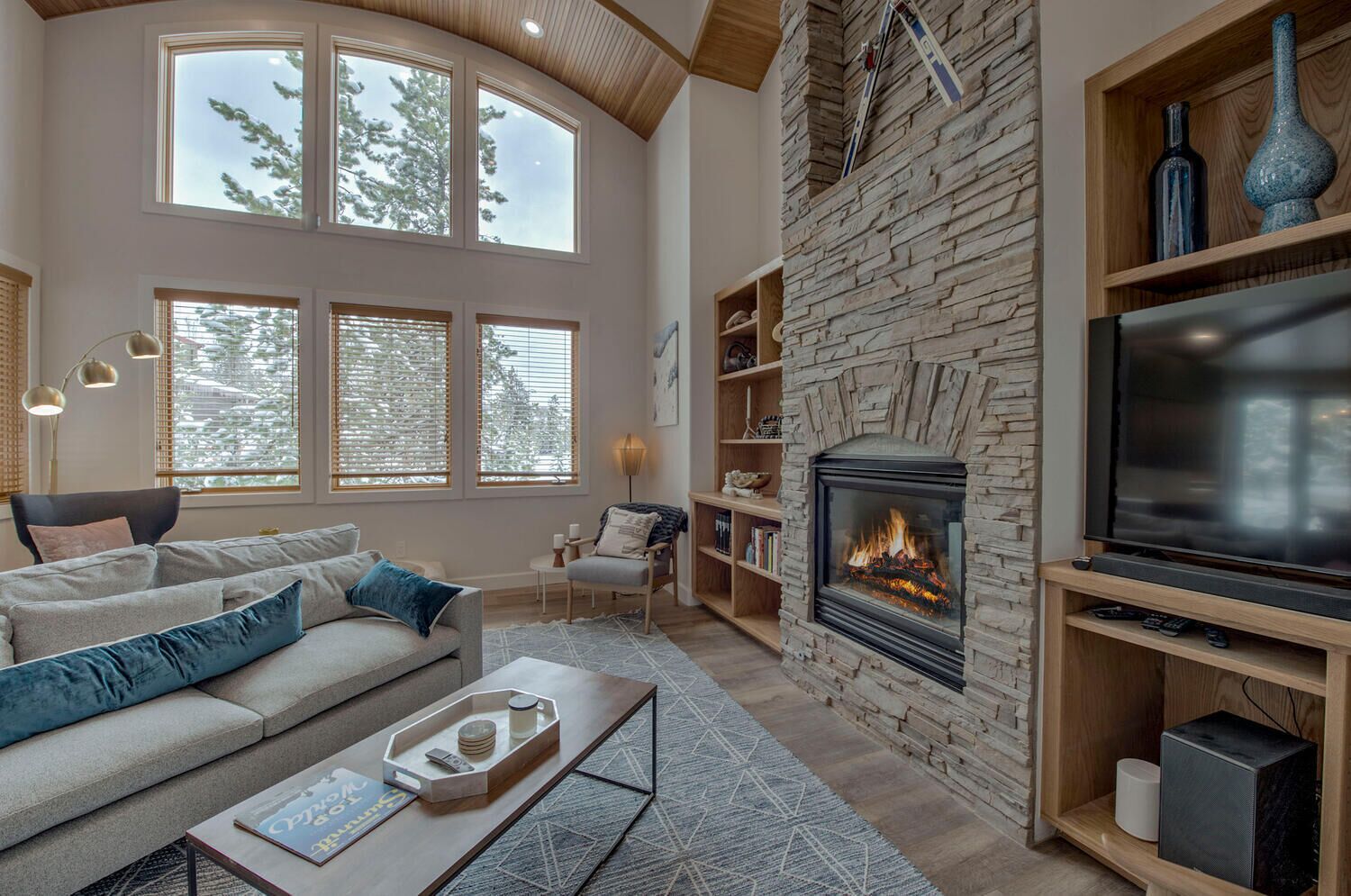 Living Room with comfortable sectional and lots of seating - cozy fireplace.