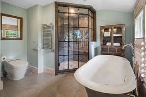 Regadera, secadora de cabello, bidet, toallas 
