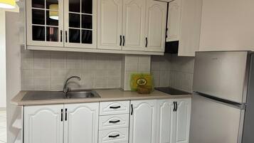 Fridge, oven, stovetop, cookware/dishes/utensils