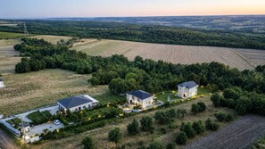 A rural property with two main buildings, a driveway, and surrounding fields. - The Reference Club Restaurant & Accommodation (Luleburgaz)