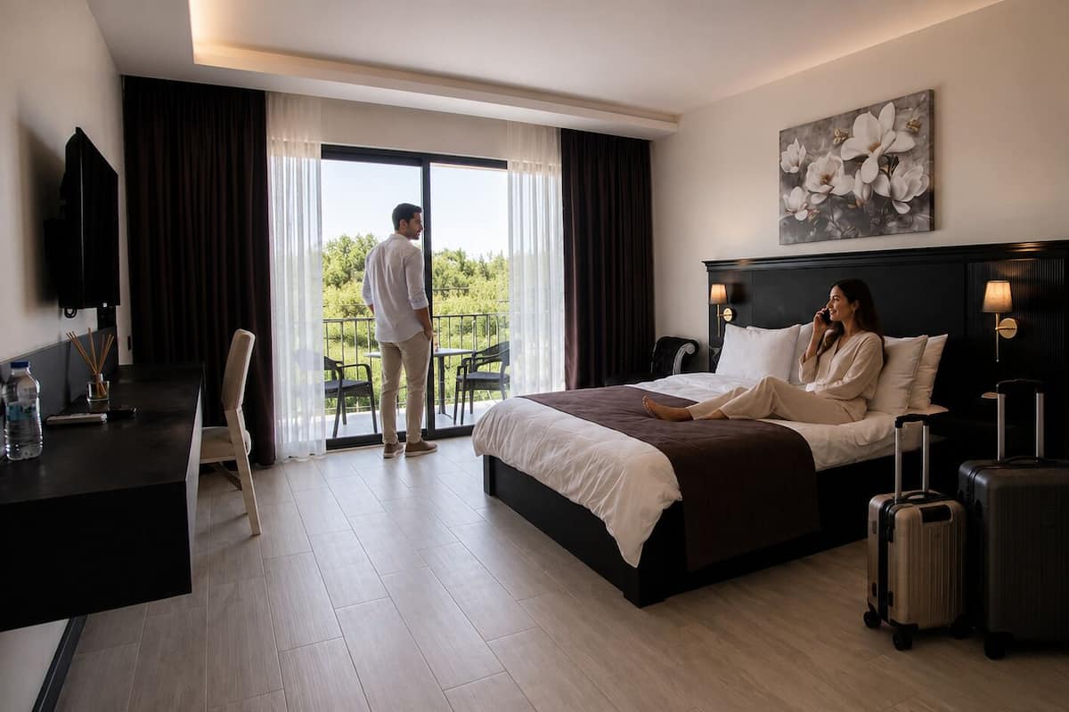 Habitación doble Deluxe, 1 cama Queen size, para no fumadores, vista al valle | Sábanas italianas Frette, ropa de cama de alta calidad y edredón 