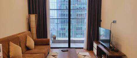 Luksusleilighet, 1 soverom, kjøkken | Oppholdsområde