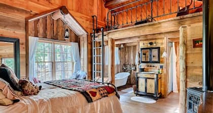 Luxurious wood cabin nestled in the woods with patio& hot tub
