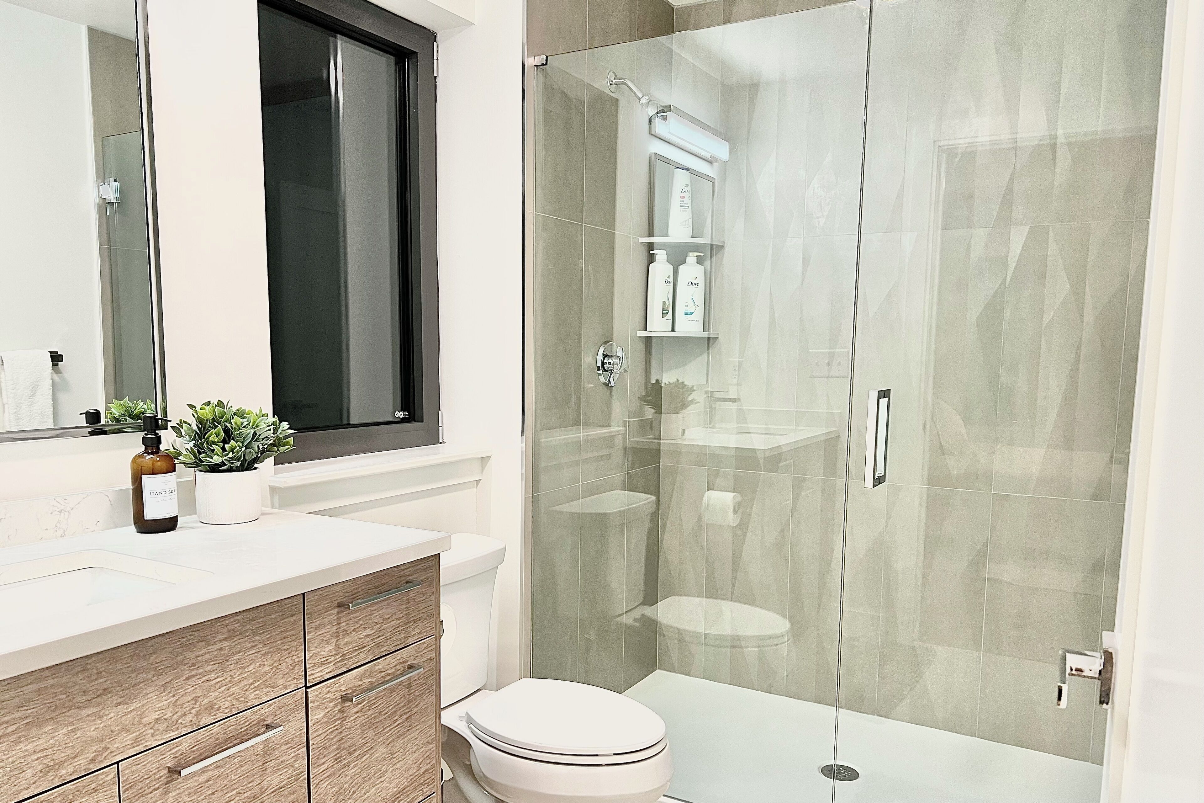 Shower, hair dryer, bidet, towels