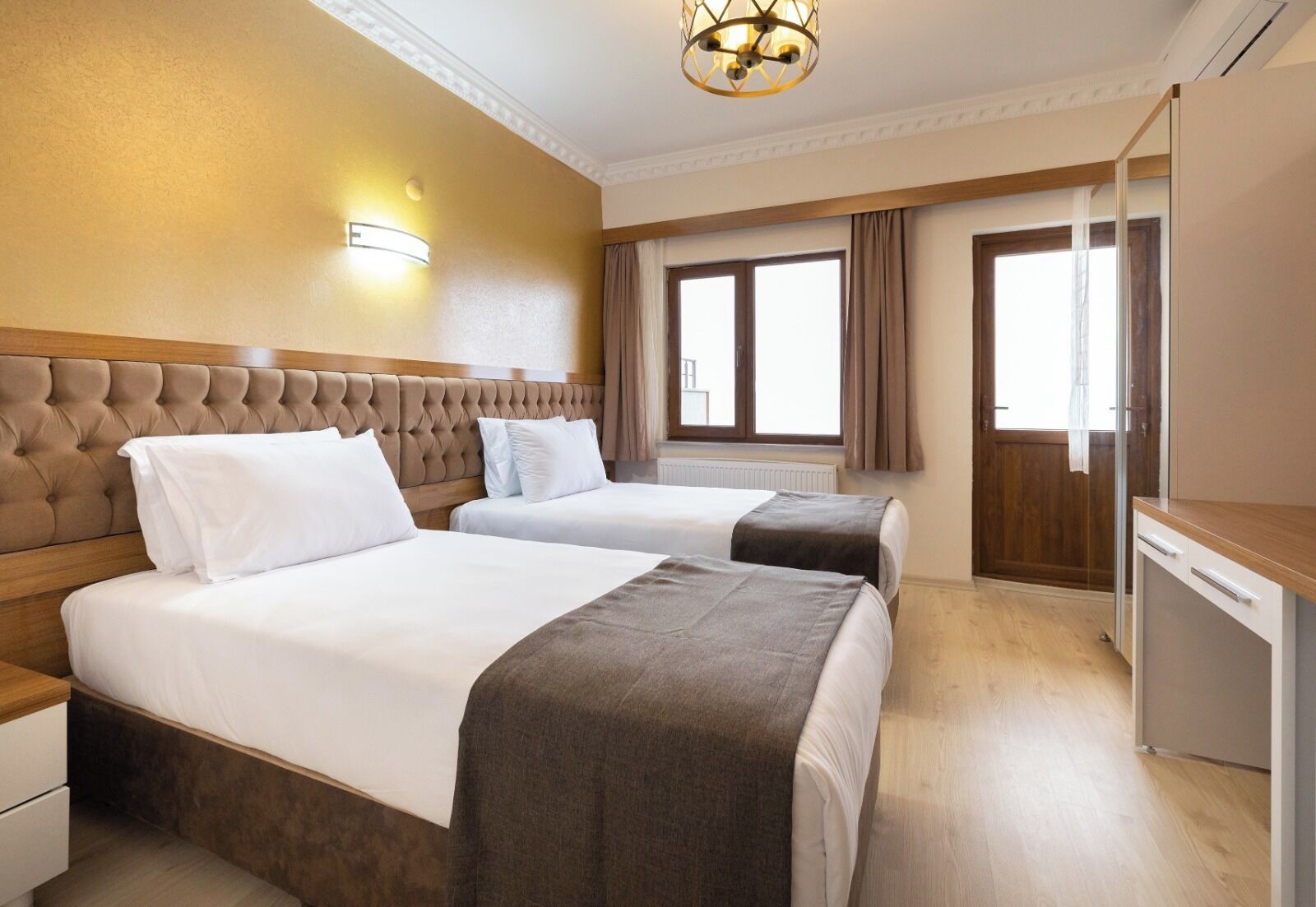 Premium bedding, blackout curtains, soundproofing