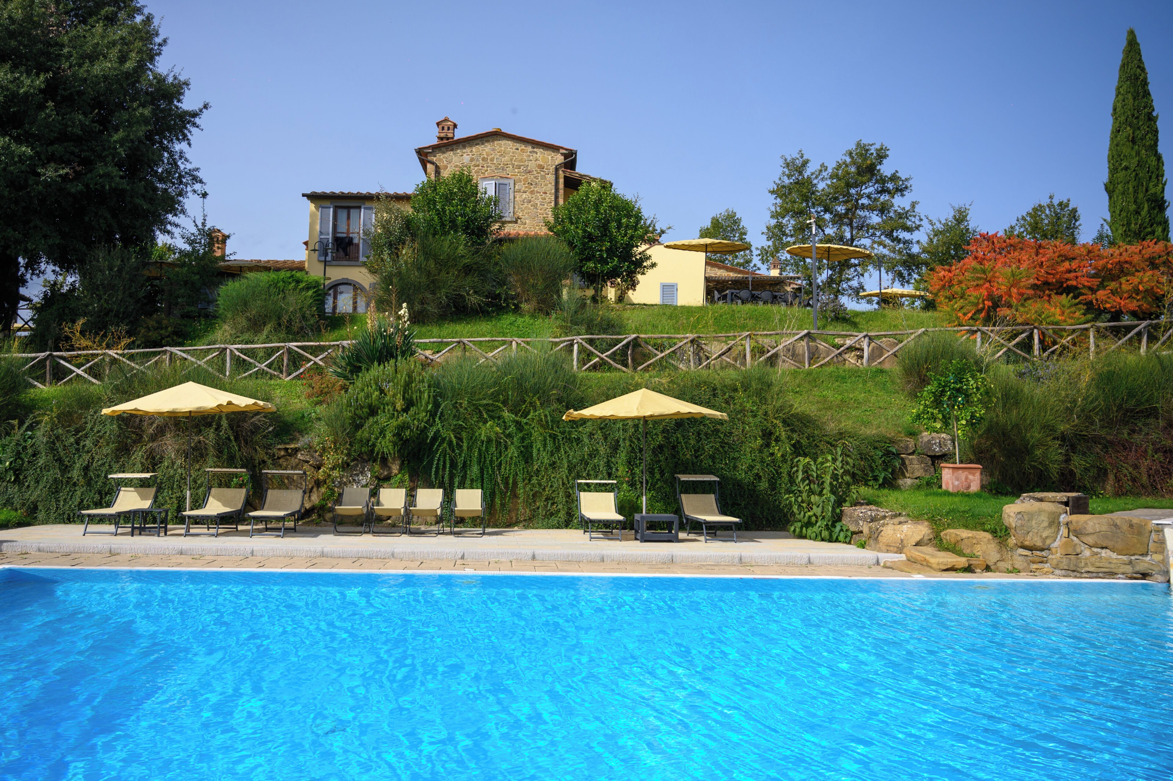 Seasonal outdoor pool, open 8:00 AM to 8:00 PM, pool umbrellas