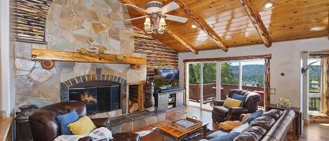 スマートテレビ、暖炉、書庫