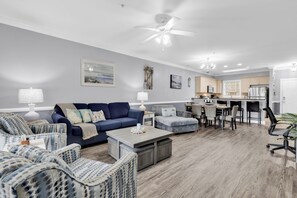 Standard Condo, 2 Bedrooms, Patio, Golf View | Living room | 65-inch Smart TV with digital channels