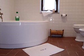 Hair dryer, bidet, towels, soap
