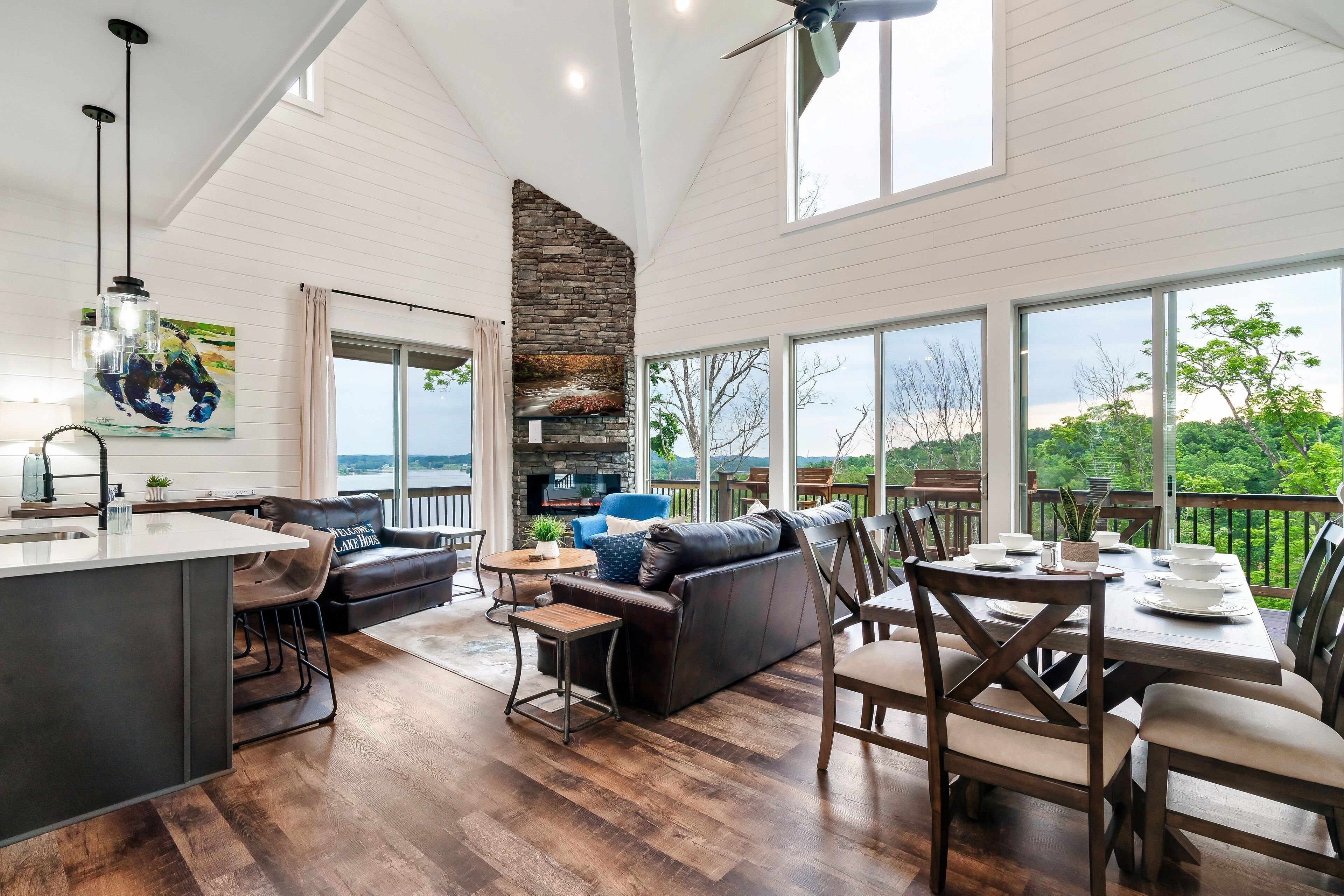 Smart TV, fireplace, foosball