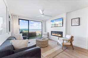 TV, fireplace - Luxury oceanfront fourplex with roof deck, sleeps 22 (San Diego)