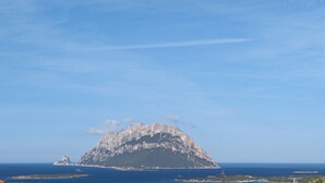Eine Berglandschaft mit blauem Himmel.