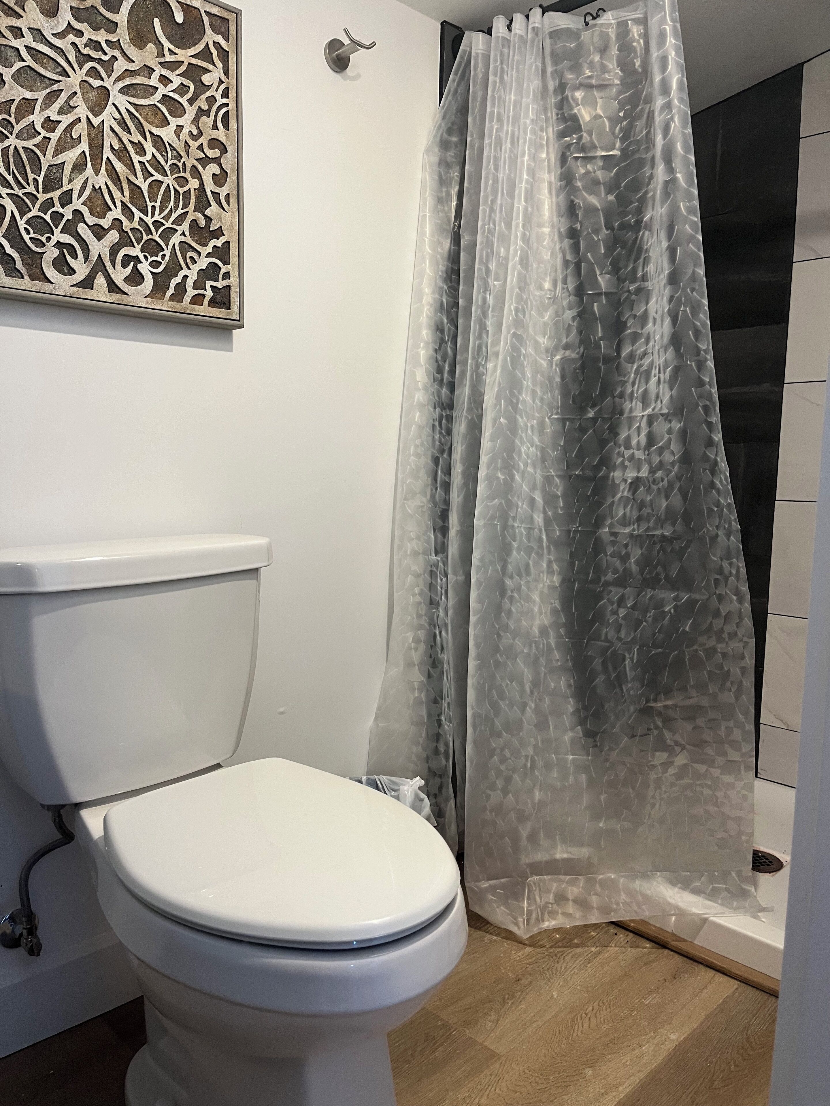 Shower, towels, soap, shampoo