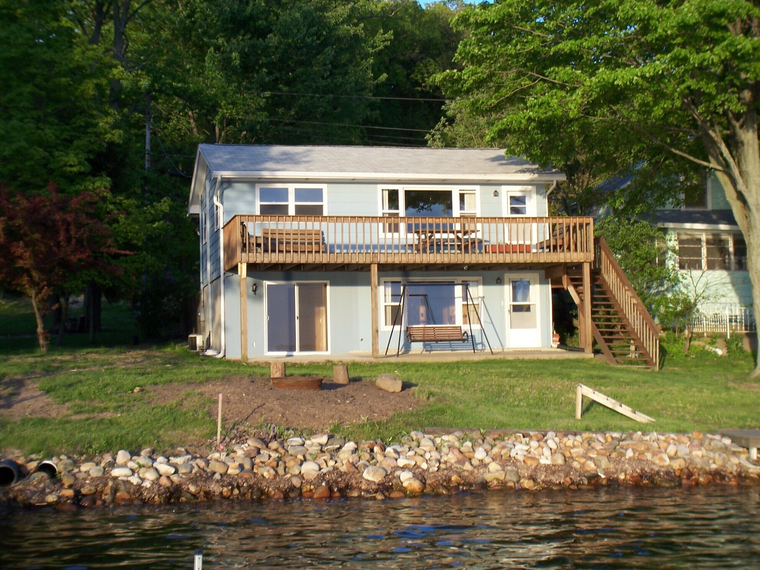 Lakefront cottage on first basin of Lake James. Dock, sandy bottom, great sunset