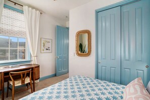 1 bedroom, desk, iron/ironing board, travel cot