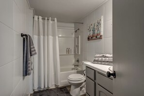 Secadora de cabello, toallas, papel de baño 